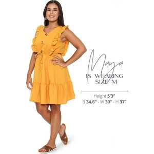 Summer Dress for Women - Women's Smocked Short Ruffle Sleeve Size M Yellow